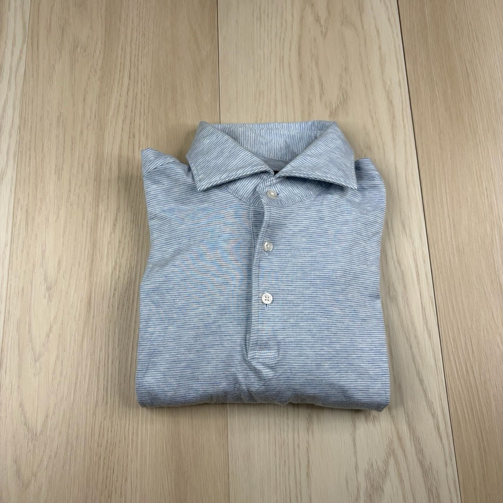 Proper Cloth Polo Shirt Long Sleeve Cotton Tencel Blend Striped Size M 16-33.6